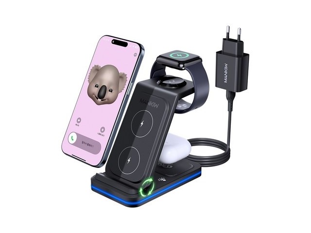 [아이폰 애플워치 충전기 2 in 1 고속] 놓치지 마세요 Mankiw맨큐 접이식 3in1 무선충전기 애플워치 호환 거치대 고속충전 돼지코 포함