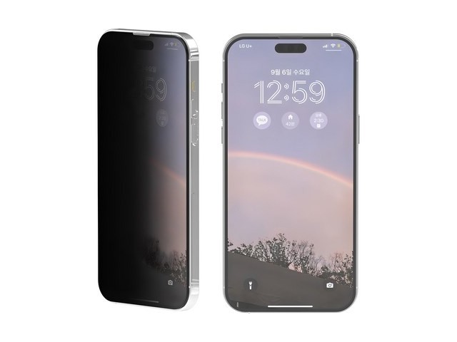 [아이폰15프로 사생활 보호필름] 인터넷 특가 로랜텍 부착가이드 강화유리 사생활 프라이버시 휴대폰 액정보호필름 2p 세트